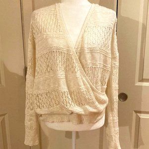 NWT Off-White Cream Crochet Wrap Sweater